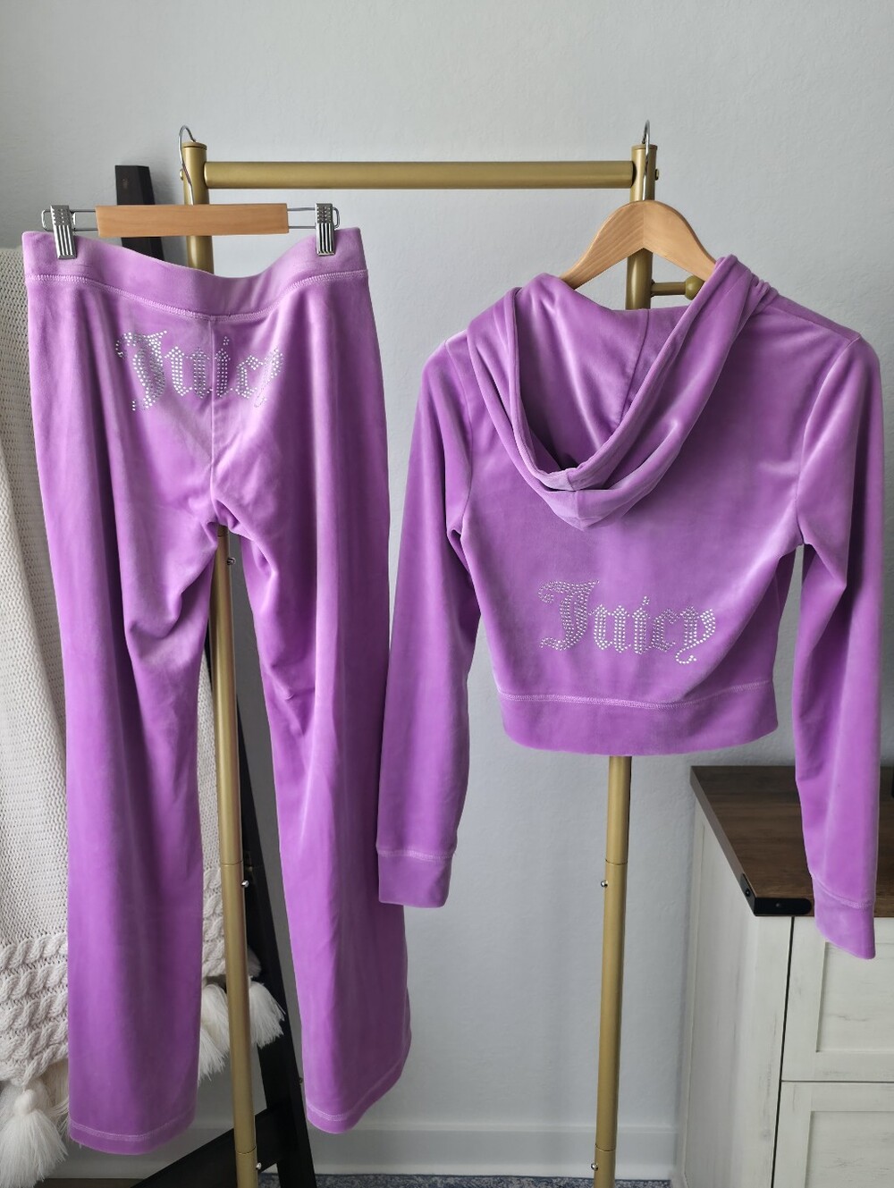 JUICY COUTURE OG Big Bling Lounge Set, Wide Leg Lounge Pants, Zip Up Hoodie, S